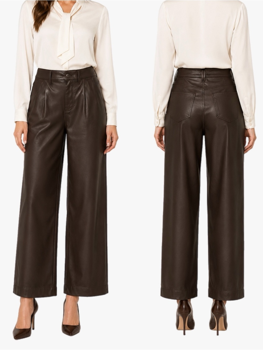 Time and Tru Plus Size 18 Chocolate Brown Faux Leather Wide Leg Pants